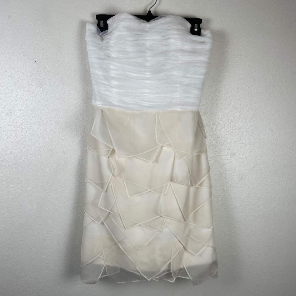 Phoebe Couture White Cream‎ Silk Petal Strapless Cocktail Dress Size 6 NWT